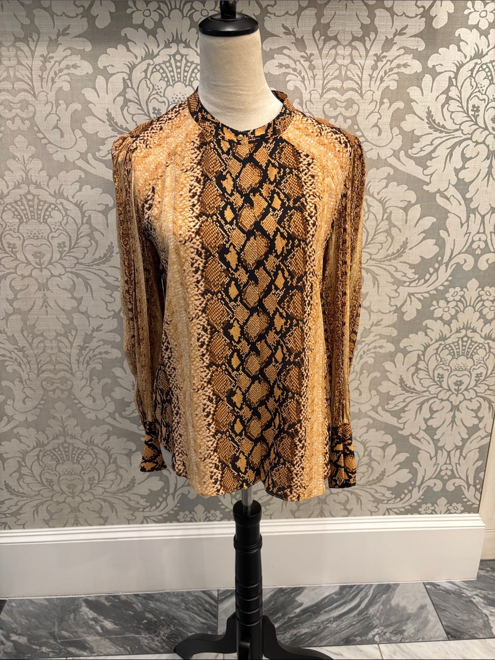 Joie Brown Snake-Print Long Sleeve Blouse